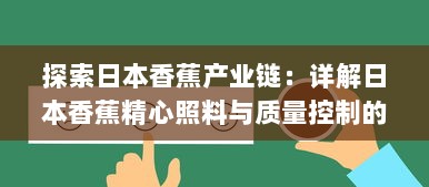 探索日本香蕉产业链：详解日本香蕉精心照料与质量控制的全过程视频