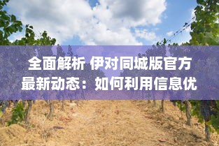 全面解析 伊对同城版官方最新动态：如何利用信息优势获得最大效益