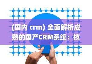 (国内 crm) 全面解析成熟的国产CRM系统：技术、功能与未来发展趋势