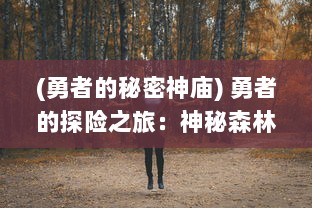 (勇者的秘密神庙) 勇者的探险之旅：神秘森林中的精灵奇遇与邪恶暗黑力量的对决